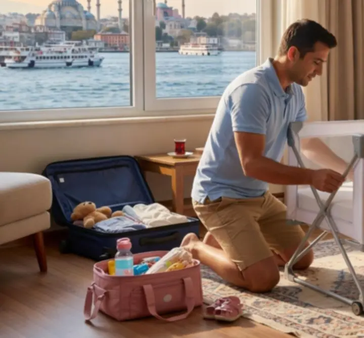 İstanbul seyahatinde Pati Home TR'den kiralanan beşikle konforlu uyku deneyimi yaşayan aile